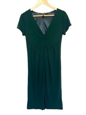 Mango Suit Deep Emerald V-Neck Pleated Midi Dress Size Large